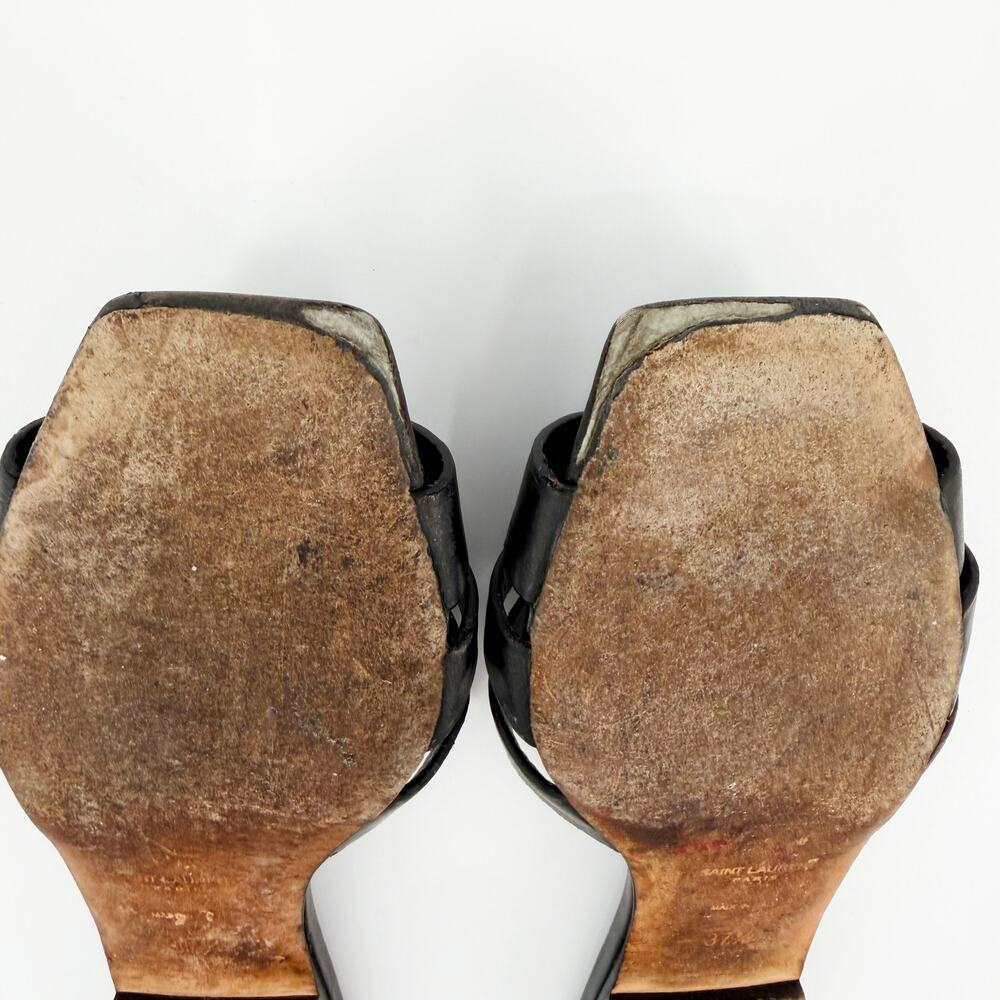 Saint Laurent Tribute Sandal Flat Mules Black Slides Smooth Leather Woven 37.5 - Picture 9 of 12